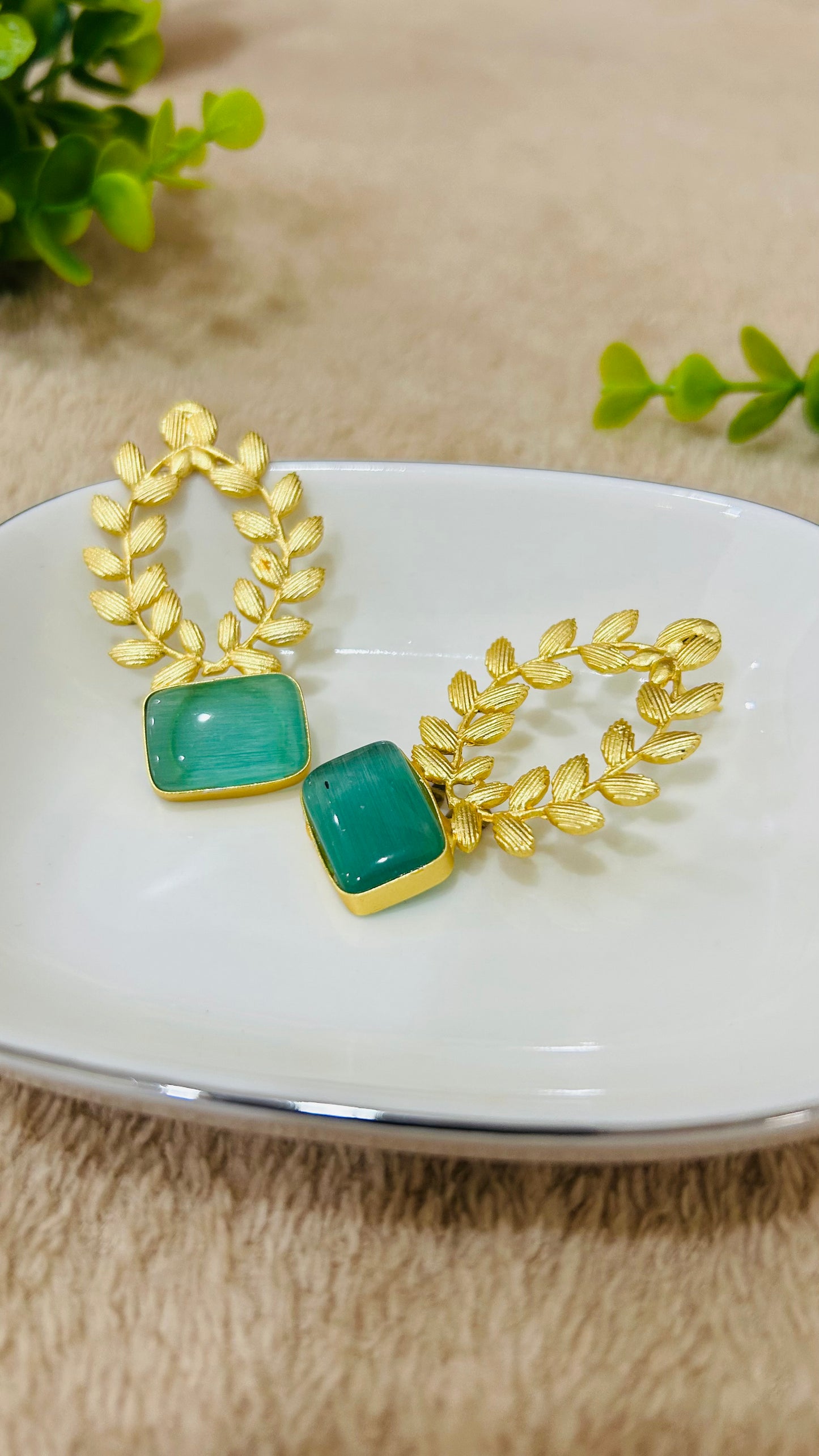 MEERAYA GREEN ETHNIC STUD EARRINGS